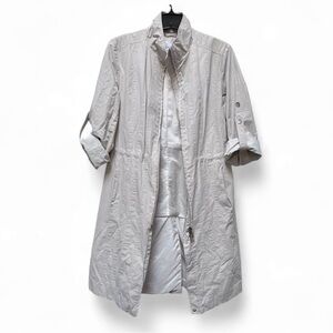 Calvin Klein Light Gray Coat Small Cinch Tie Waist Rolled Sleeves Zippered Front